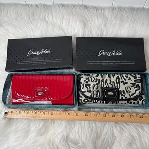 2 GRACE ADELE Cheetah and Red Wallets new with defects